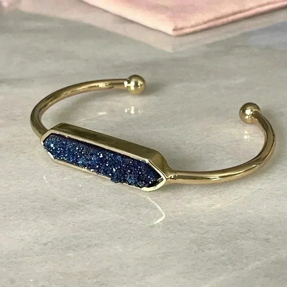 Blue Drusy Gold Cuff Bracelet - Picture 2 of 8